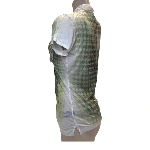 Alchemic Size Small Sublimation Green & White Ruffle Trim Top. New No Tags - Picture 2 of 5